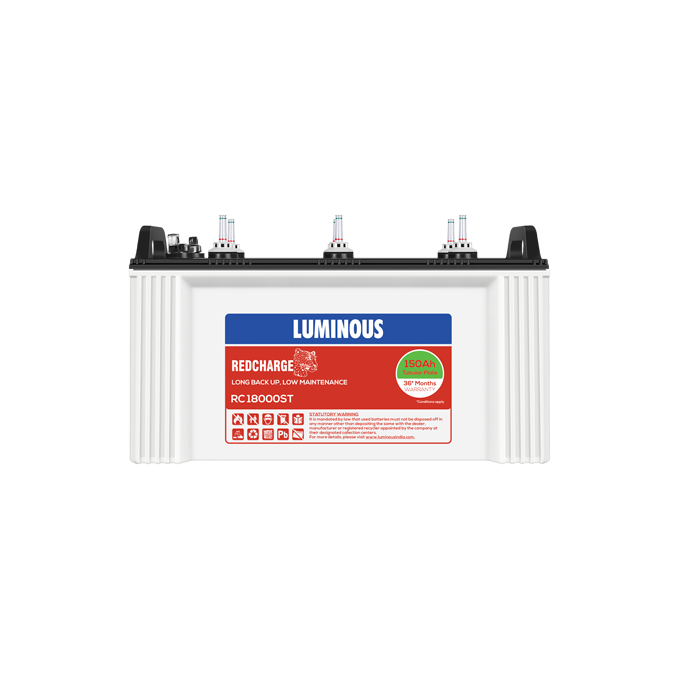  Luminous Red Charge RC 18000ST 150AH Short Tubular Inverter Battery - 36-Month Warranty for Home, Office & Shops