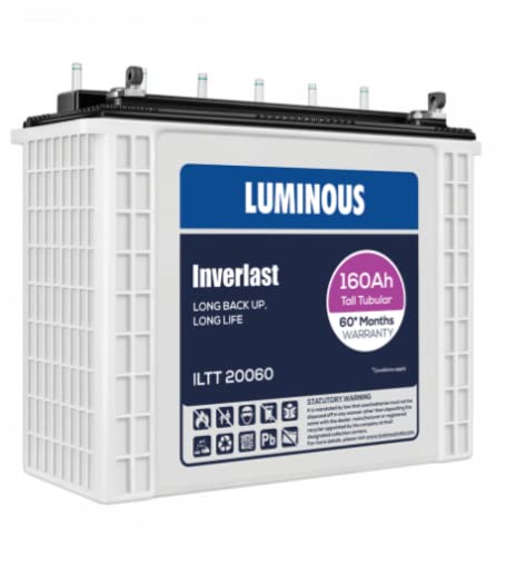 Luminous Inverlast ILTT20060 160 Ah Tall Tubular Inverter Battery with 60 Months Warranty for Home, Office & Shops