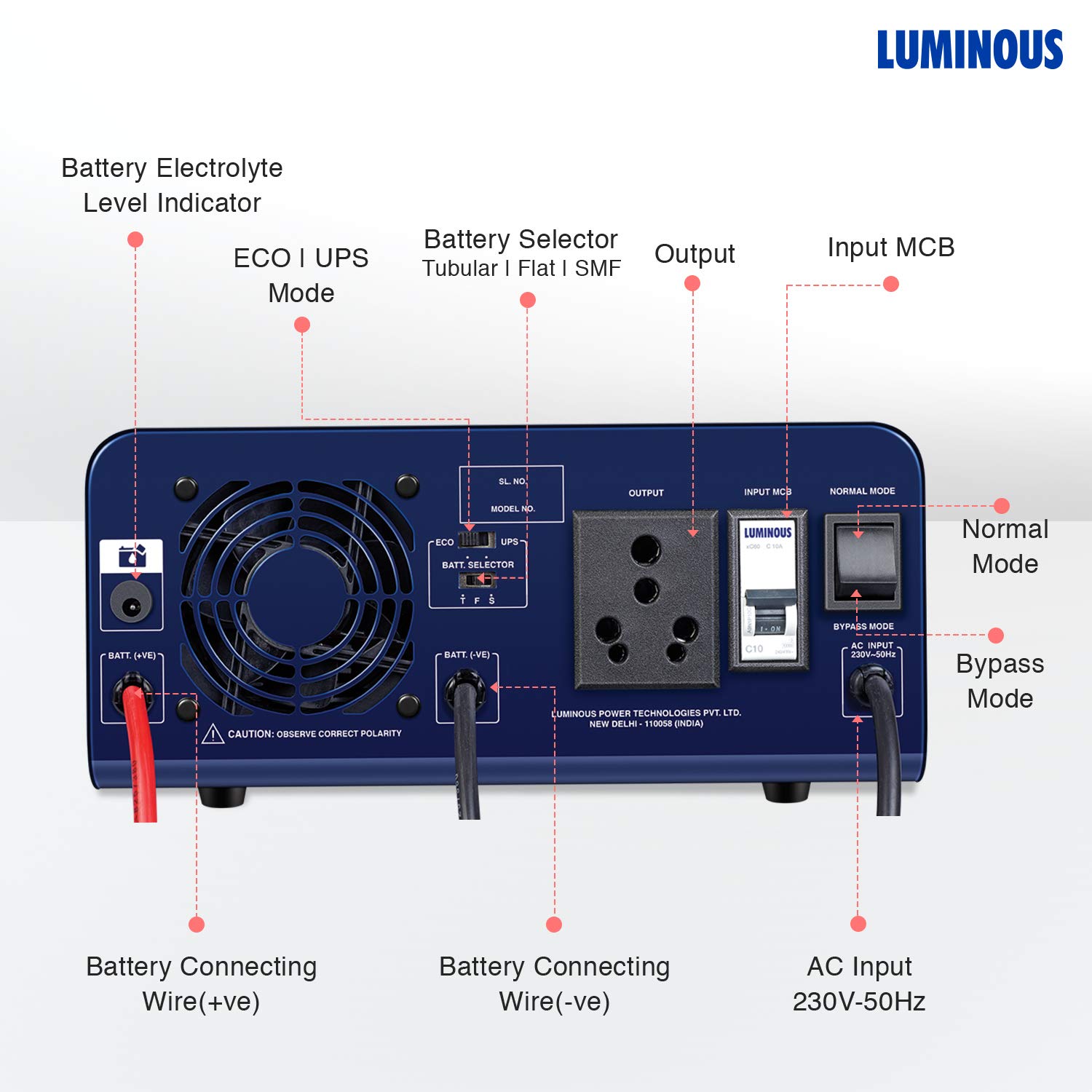 Luminous Zelio+ 1100 Pure Sine Wave UPS with Red Charge RC 15000 Tubular 120Ah Battery with Trolley Combo for Home, Office & Shops