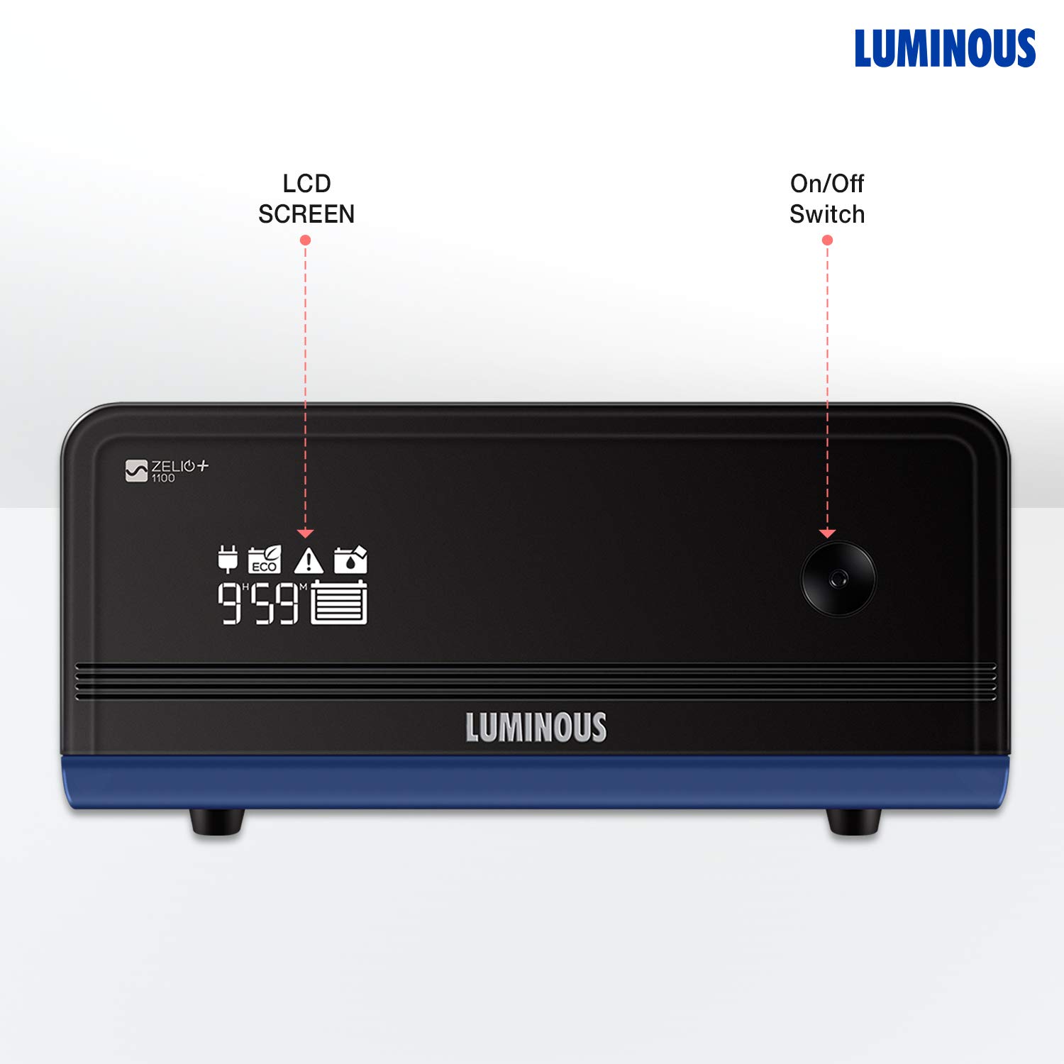 Luminous Zelio+ 1100 Pure Sinewave 900VA/12V Inverter for Home, Office and Shop (supports 1 inverter battery of 12V)