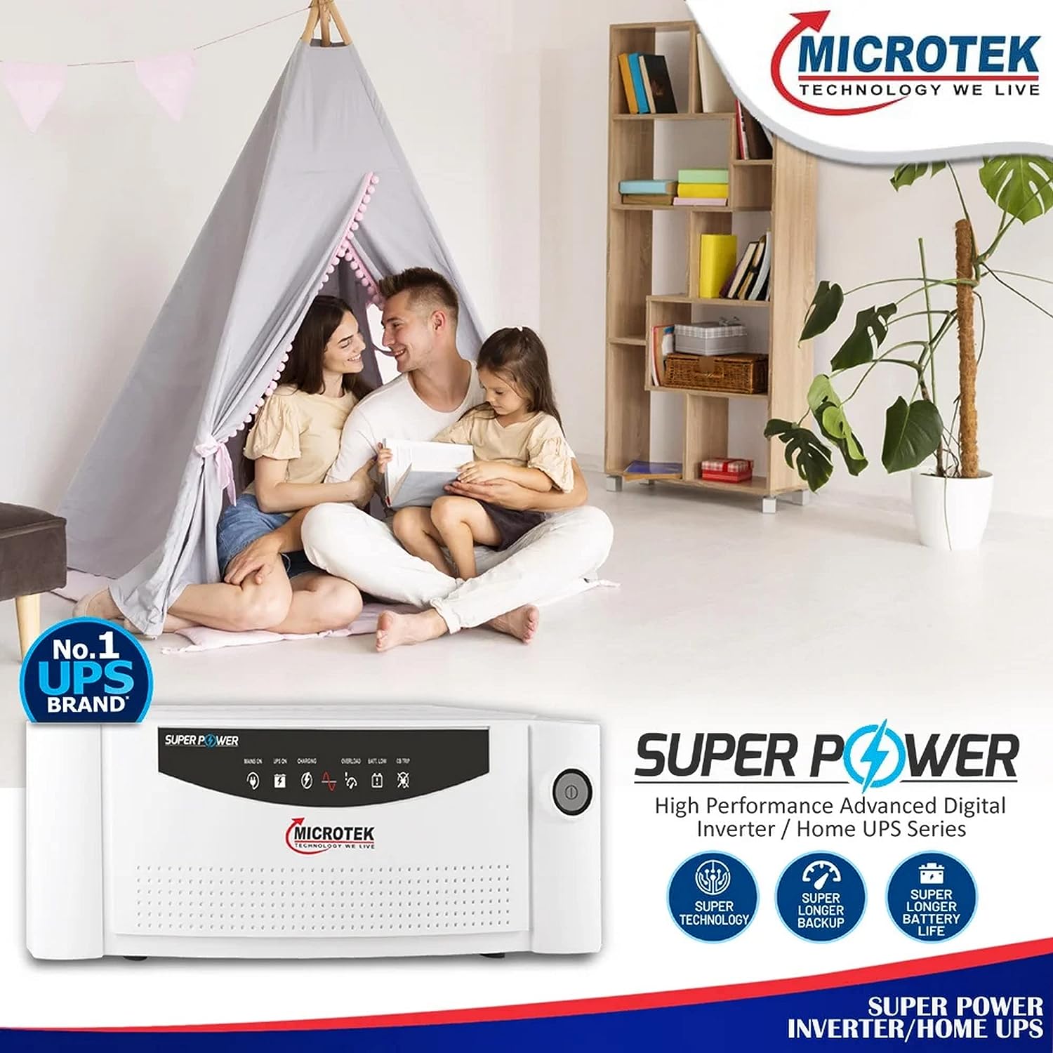 Microtek Super Power 700 Advanced Digital 600VA/12V Inverter, Support 1 Battery With 2 Year Warranty for Home, Office & Shops
